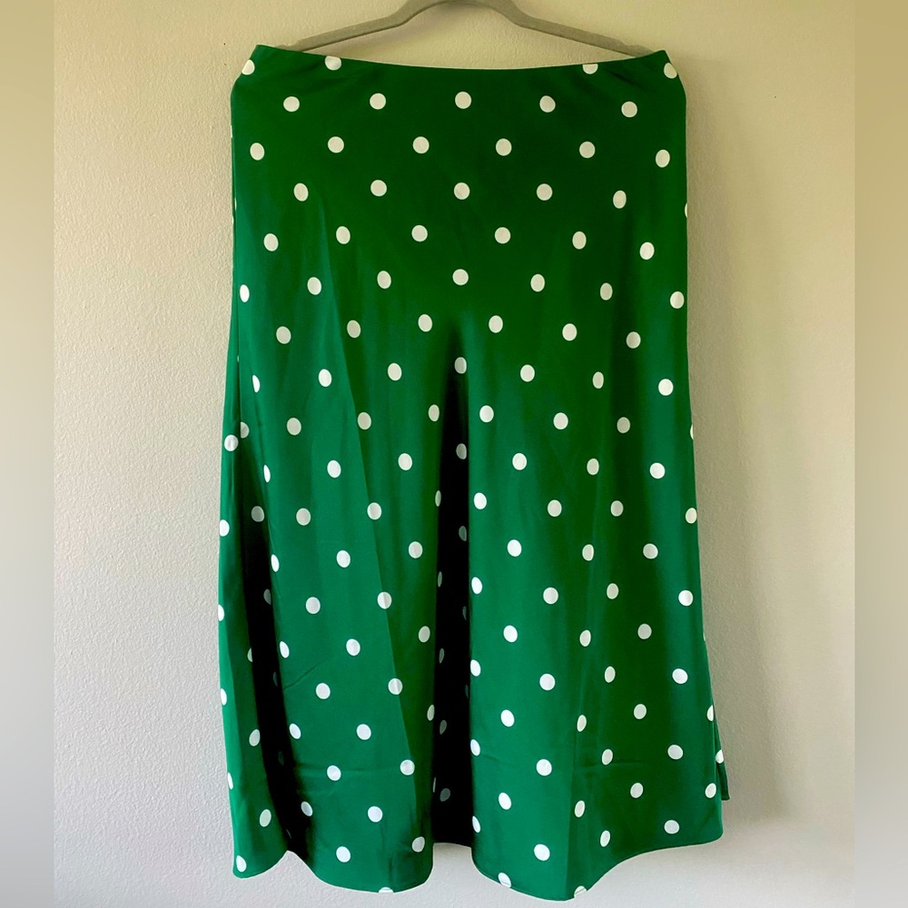 JCrew women’s mid length green satin skirt